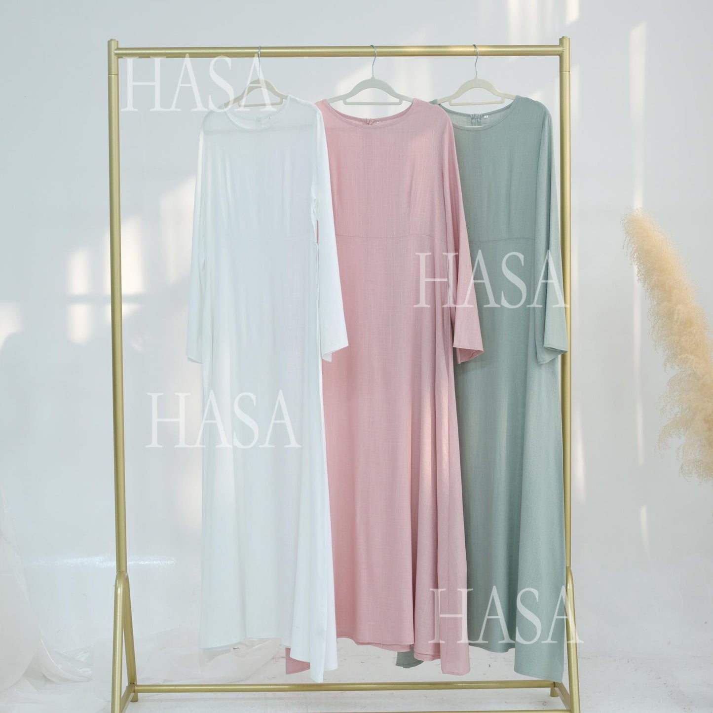 HS6494 Simple Solid Color Linen Bamboo Dress | Lace-Up Design