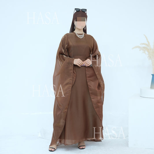 HS6524 Elegant two-piece solid-color robe and dress with optional headscarf