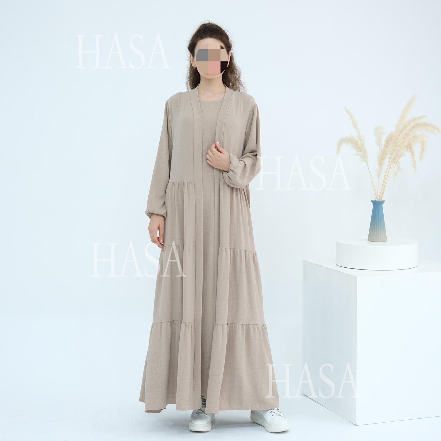 HS6559  Solid Color Loose Robe Dress Two-piece Set
