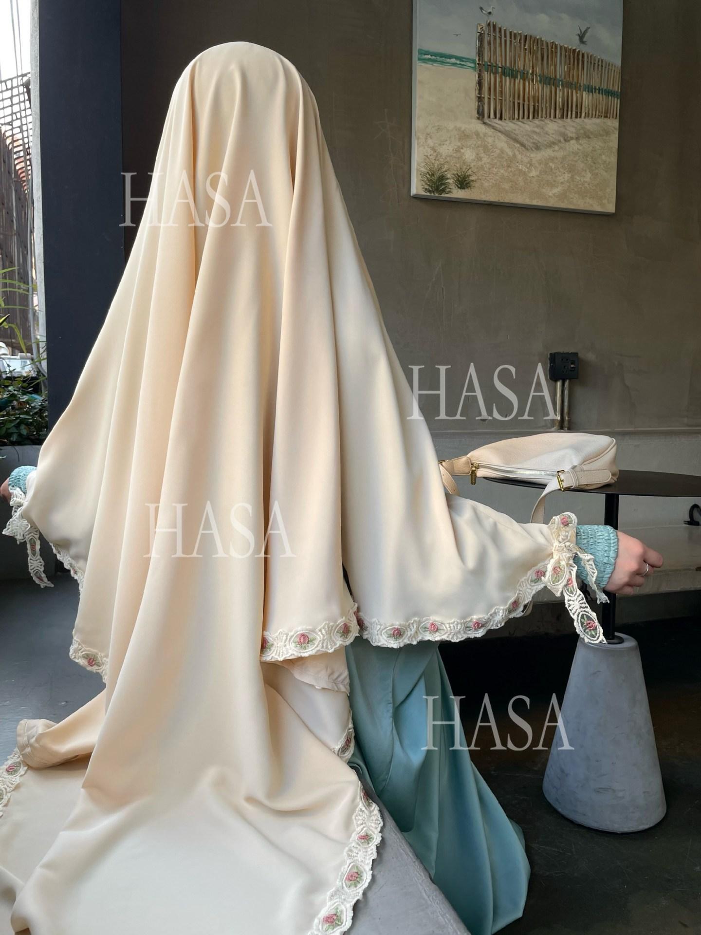 HS6569 Bow-decorated Solid Color Single-layer Headscarf with Three-layer Embroidery