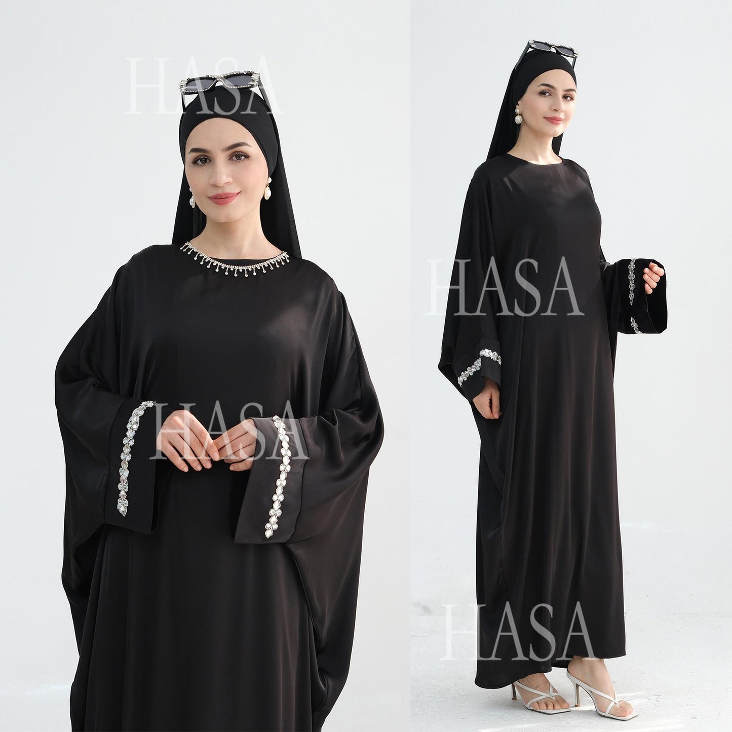 HS5882 A Cardigan Dress with Exquisite Hot Diamond Embellishment and Elegant Details closed abayas