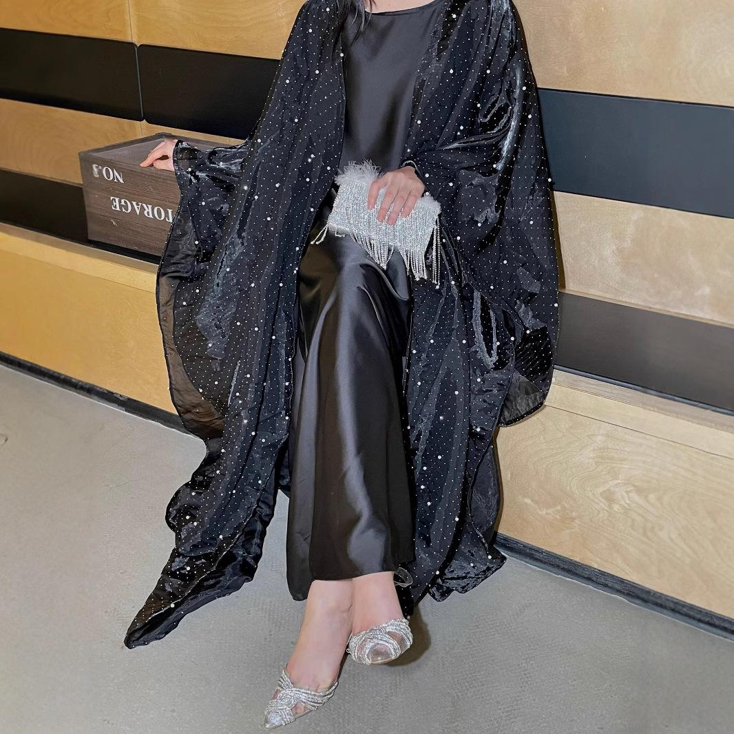 HS6540 Elegant Rhinestone Abaya Two-Piece Set with Outer Cape