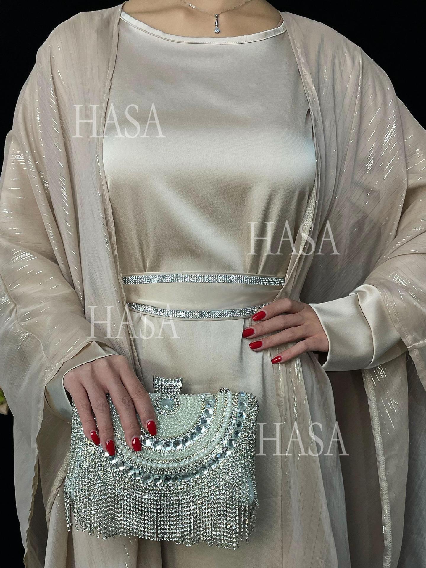 HS6571 Gold embellished long Abaya skirt set