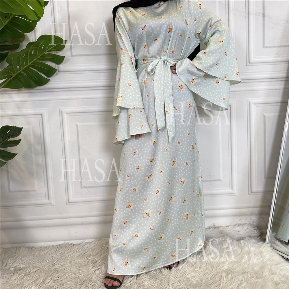 HS6590 Fashionable Printed Loose-fitting Dress with Lace-up Design and Wide Swing