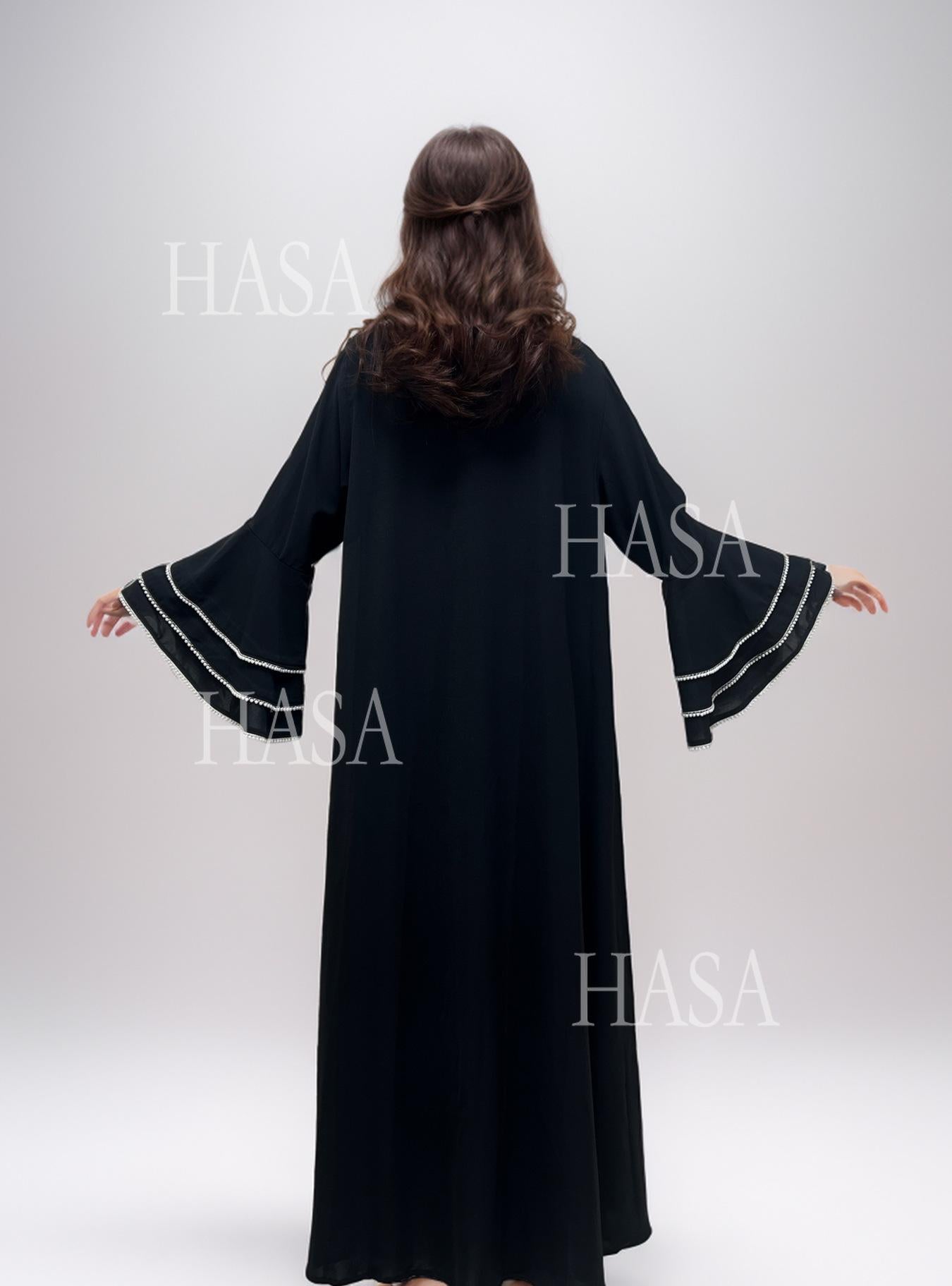 HS6543 Elegant Abaya with Hand-Embroidered Pearl Details