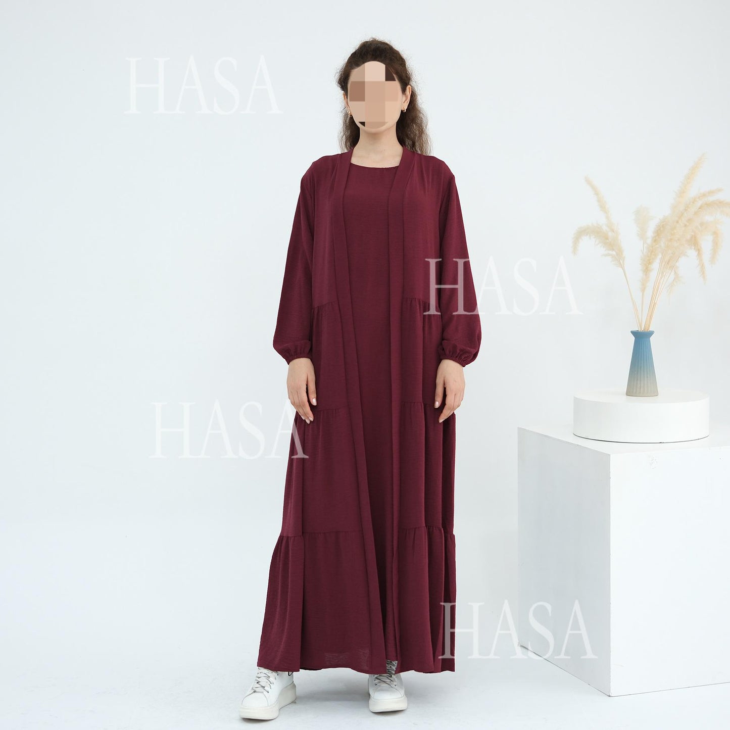 HS6559  Solid Color Loose Robe Dress Two-piece Set