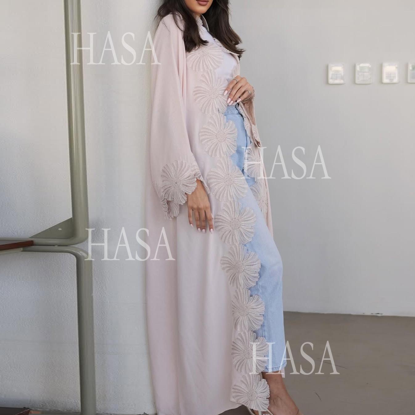 HASA HS6809 Chic Floral Applique Longline Abaya