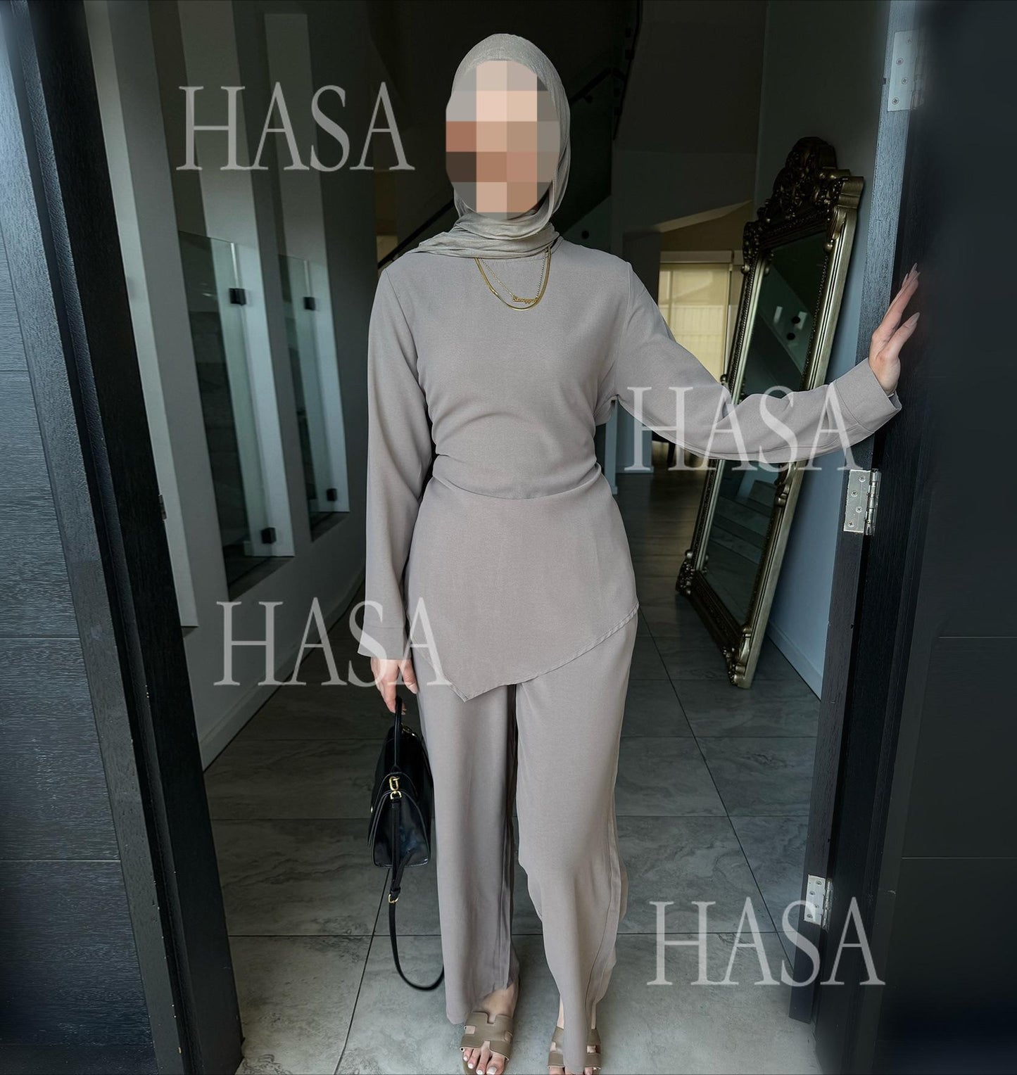 HS6614 Simple solid color two-piece casual suit (excluding headscarf)