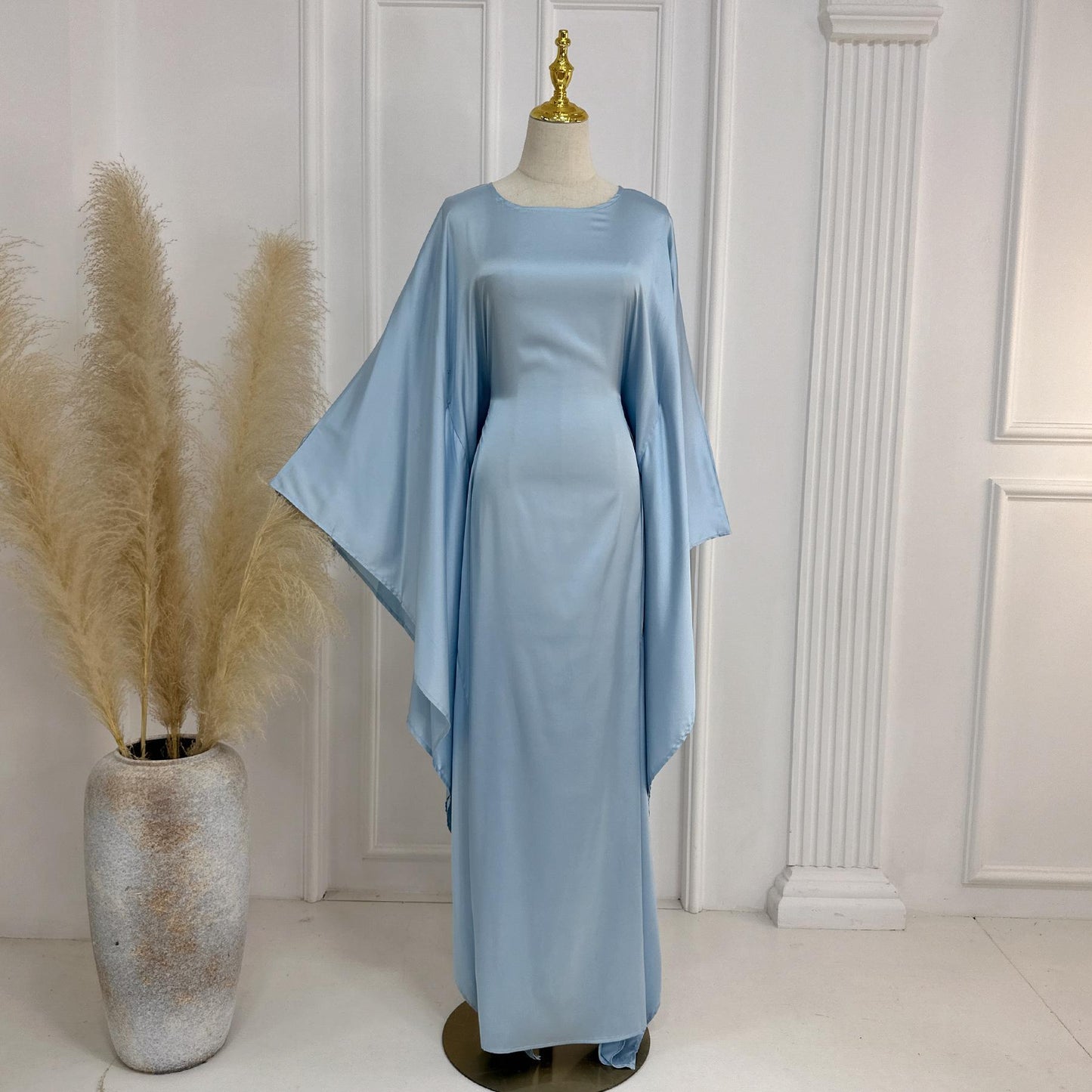 HS1504 Satin Batwing Sleeve Kaftan with Inner Belt