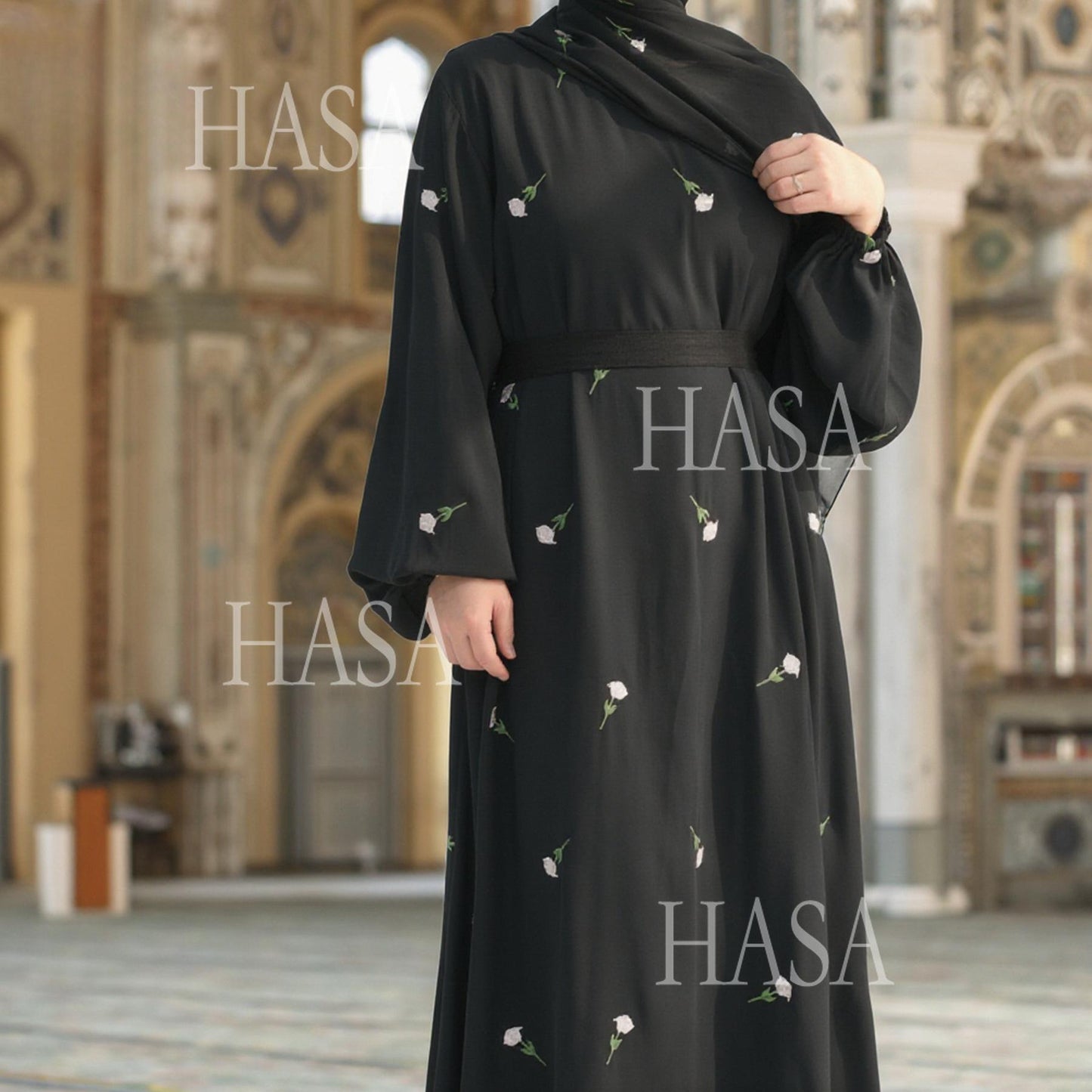 HS5871 Flower Embroidered Two-piece Dress | Elegant Swing + Belt Design