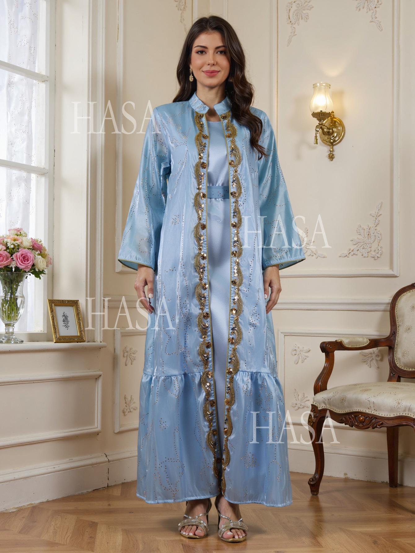 HASA HS6758 Elegant Gold Trim Flowing Maxi Outfit