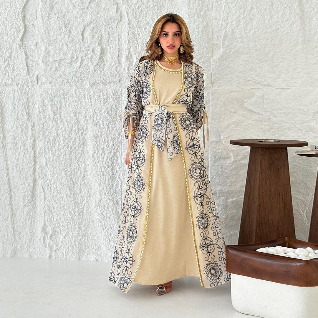 HS6653 Embroidered Robe Two-piece Set, Elegant and Lightweight Design.