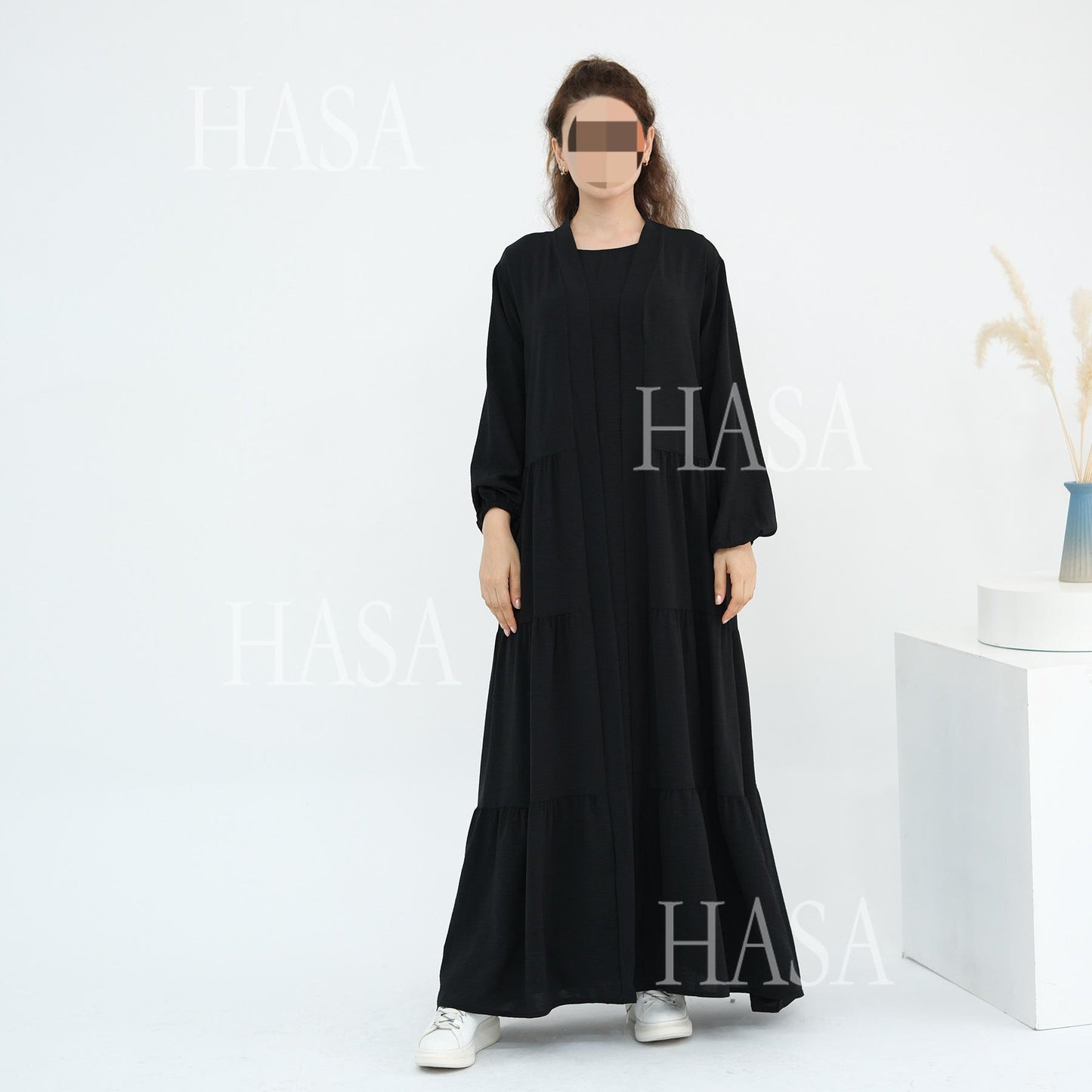 HS6559  Solid Color Loose Robe Dress Two-piece Set