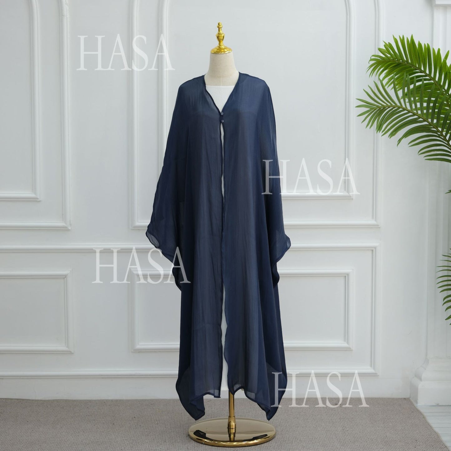 HS6534 Elegant Island Wrinkle Texture Solid Color Cardigan Robe