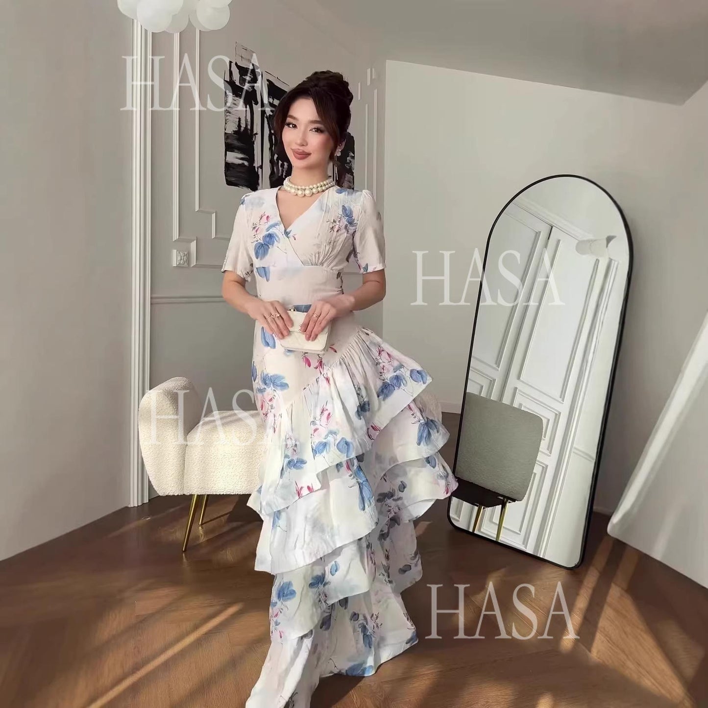 HS6747 Soft Girl Inspired Flowing Maxi Dress
