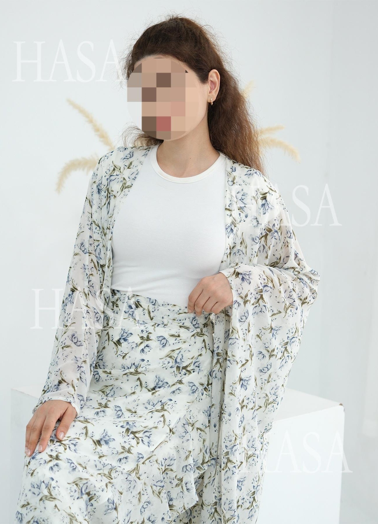 HS6580 Printed cardigan and skirt two-piece set