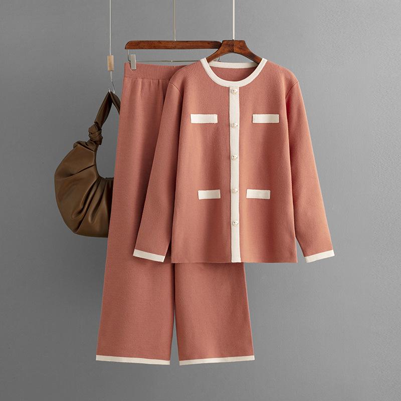 HS0578 Elegant Contrast Trim Knit Two-Piece Set