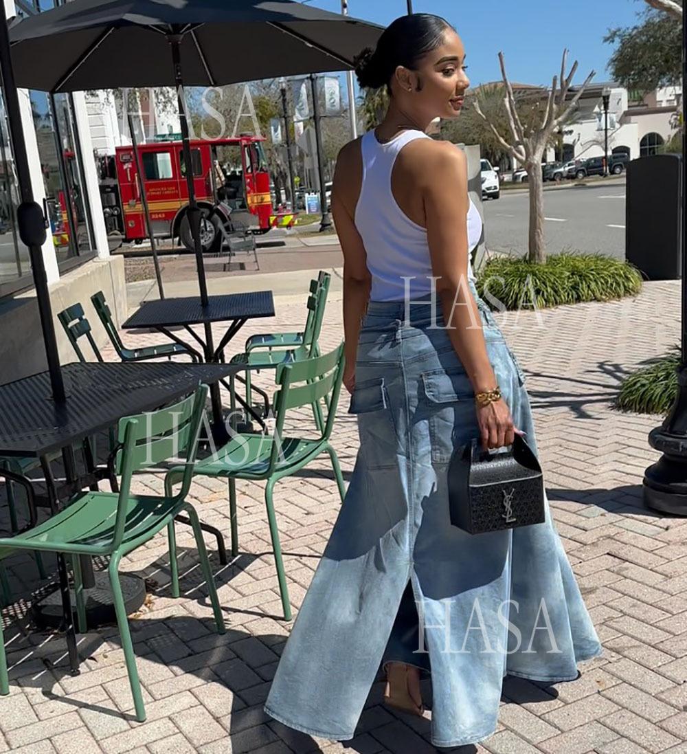 HASA HS6777 Trendy Denim Skirt Pants