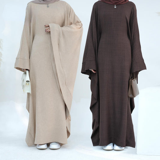 فستان HASASERIES HS1177 من الكريب بأكمام واسعة وخصر مرتفع وحزام مدمج