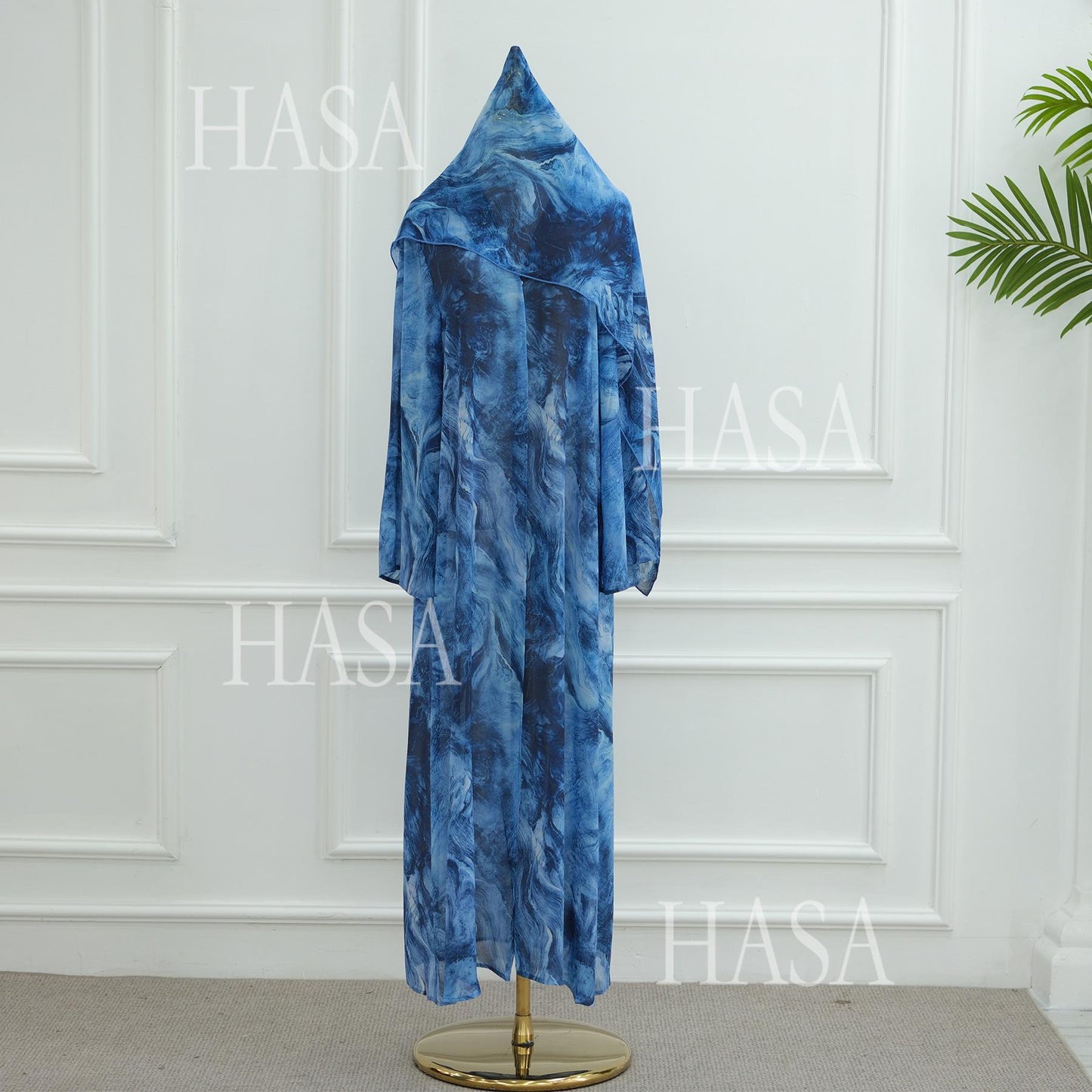 HS6551 Printed Abaya Cardigan with Matching Scarf Two-Piece Set