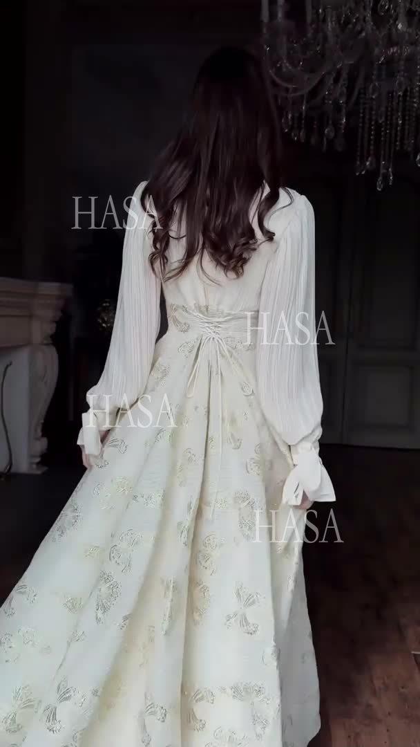 HS6734 Flowy Feminine Maxi Dress with Embroidered Butterfly Design