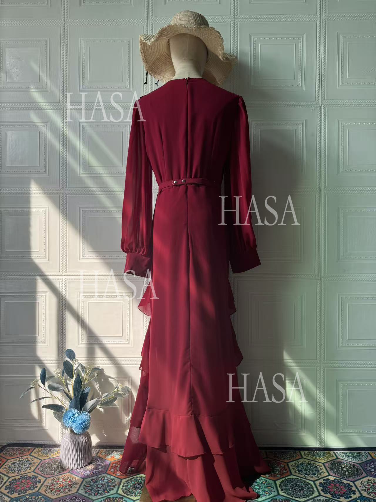 HS6733 Flowy Elegant Maxi Dress with Cascading Ruffles