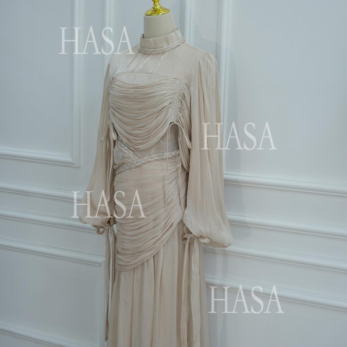 HASA HS6803 Chic Ruched Maxi Dress with Elegant Flow