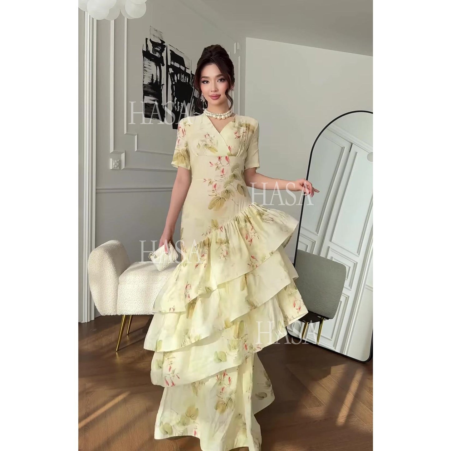 HS6747 Soft Girl Inspired Flowing Maxi Dress