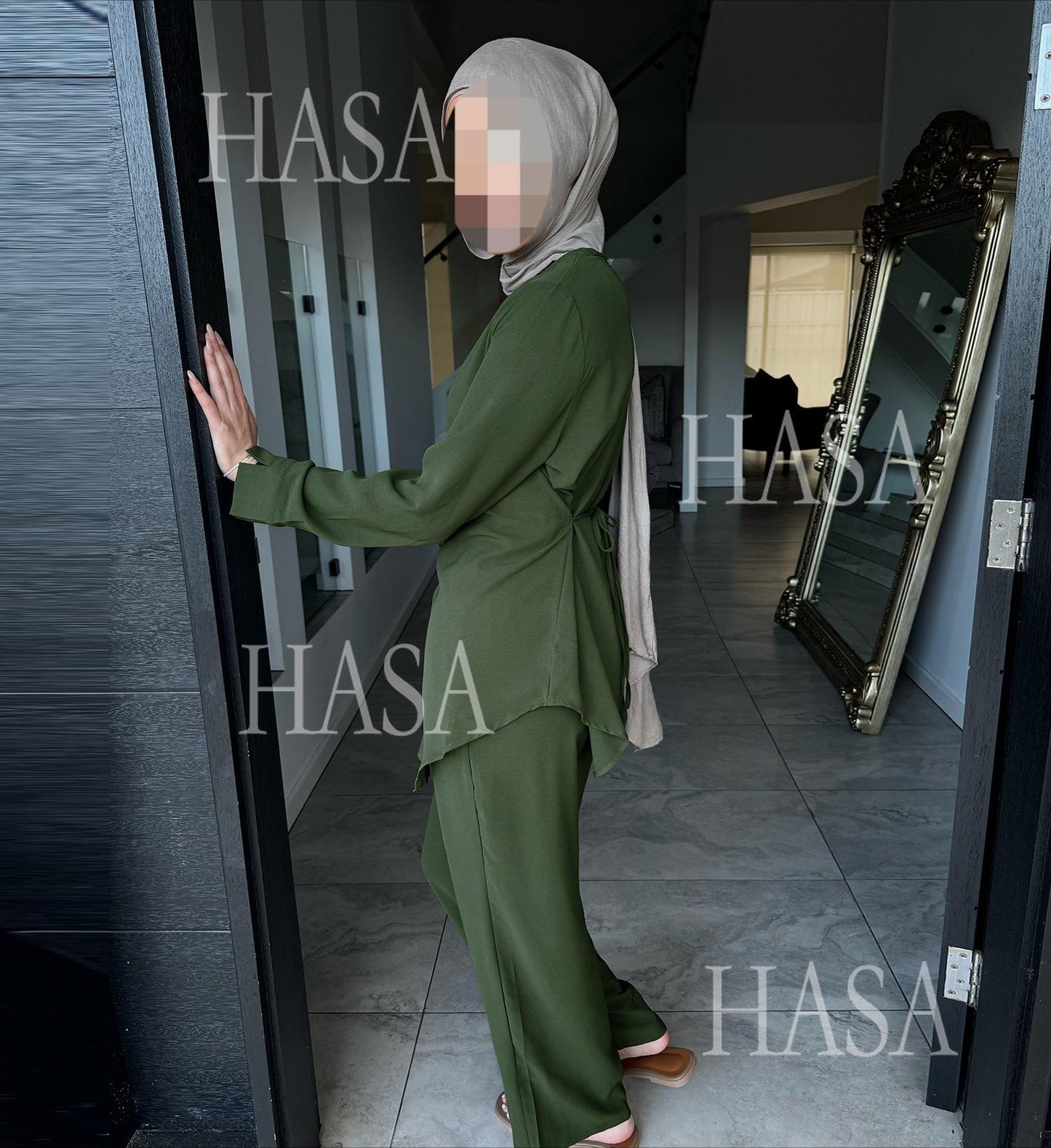 HS6614 Simple solid color two-piece casual suit (excluding headscarf)