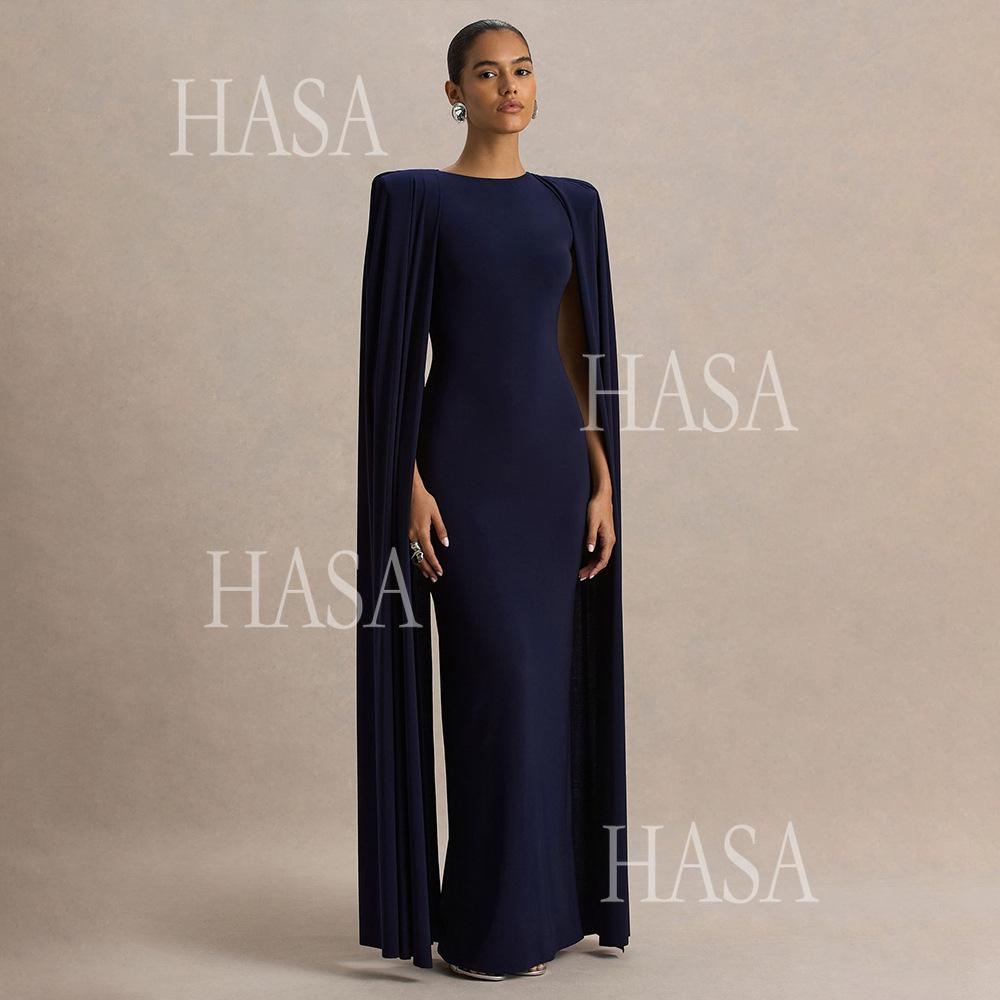 HASA HS6774 Luxury Long Sleeve Cape Style Bodycon Dress