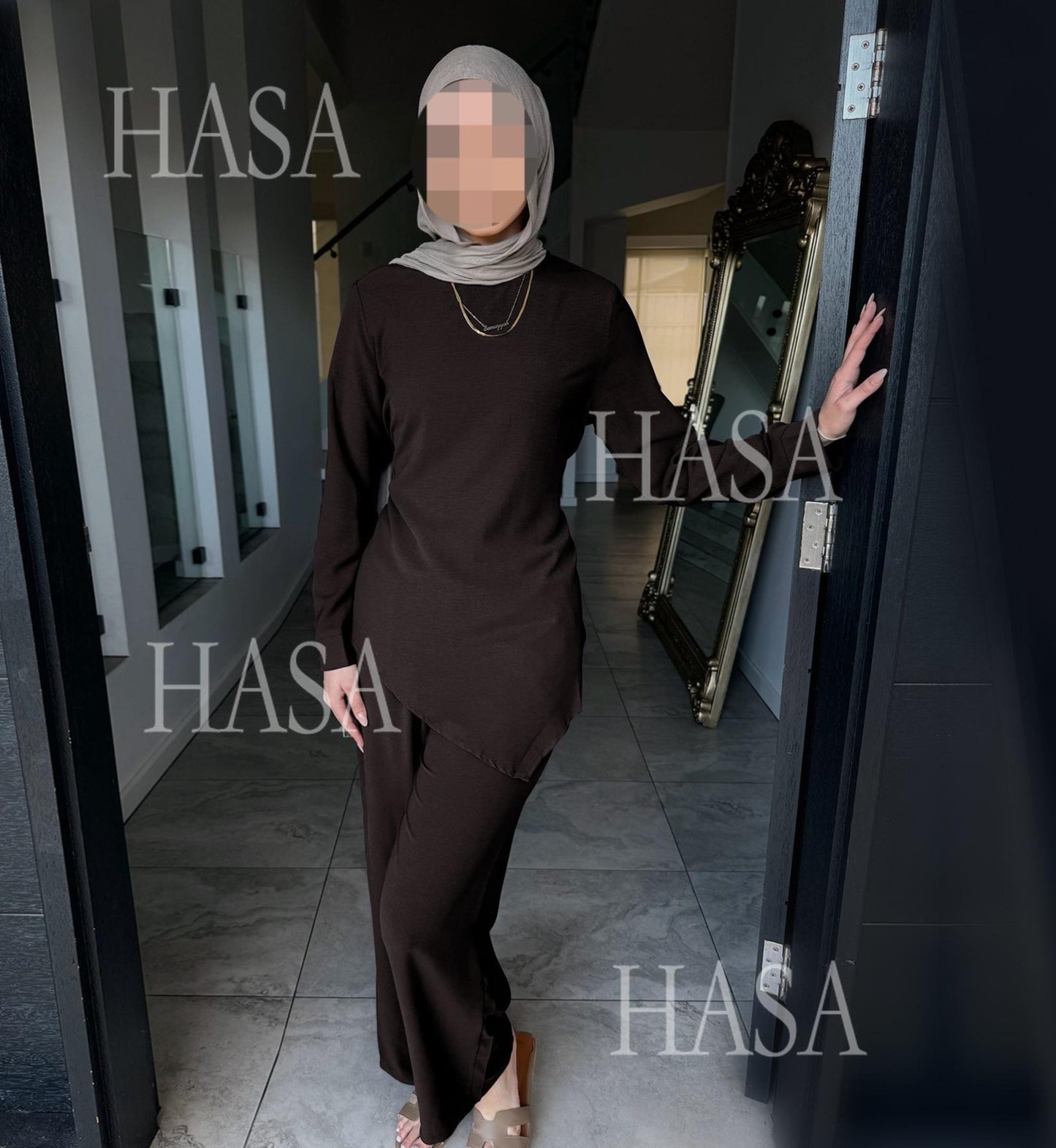 HS6614 Simple solid color two-piece casual suit (excluding headscarf)