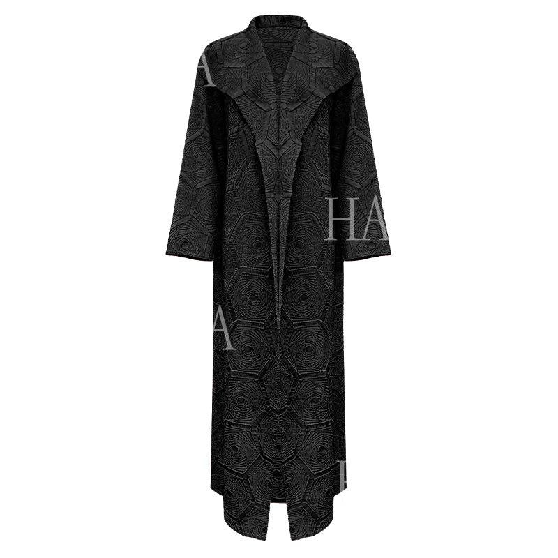 HS6592 Embroidered Pleated Cardigan Jacket - Large Size, Comfortable Mid-Length