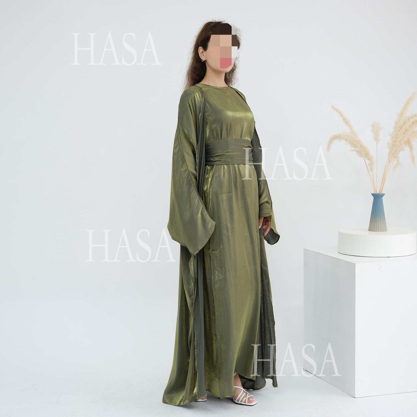 HS6530 Solid color simple two-piece long skirt suit