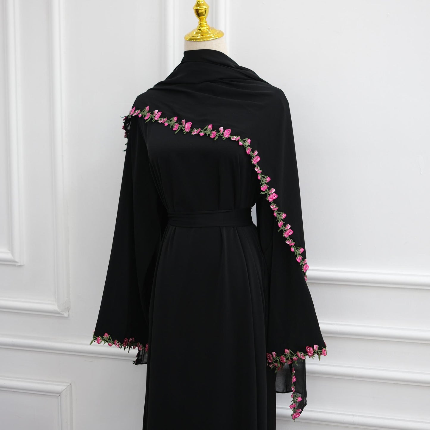 HASA HS6814 Loriya Pink Lace Stitching Two-piece Dress + Headscarf