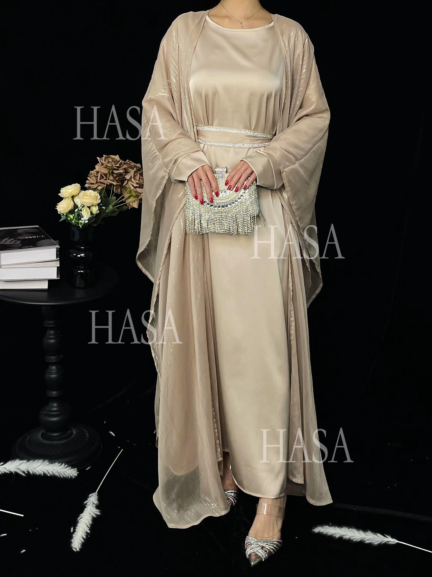 HS6571 Gold embellished long Abaya skirt set