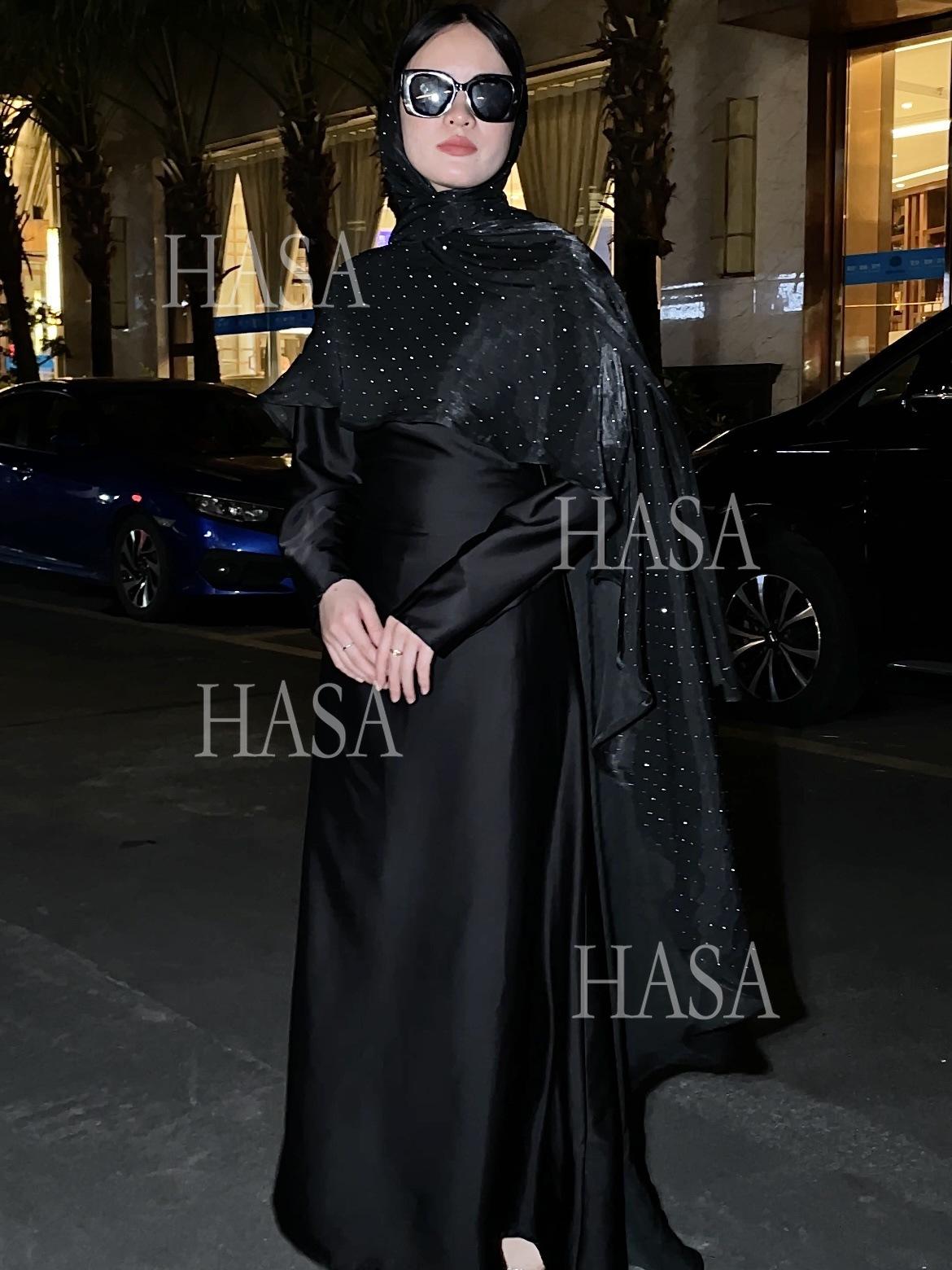 HS6477 Shiny robe two-piece set with rhinestone shawl decoration