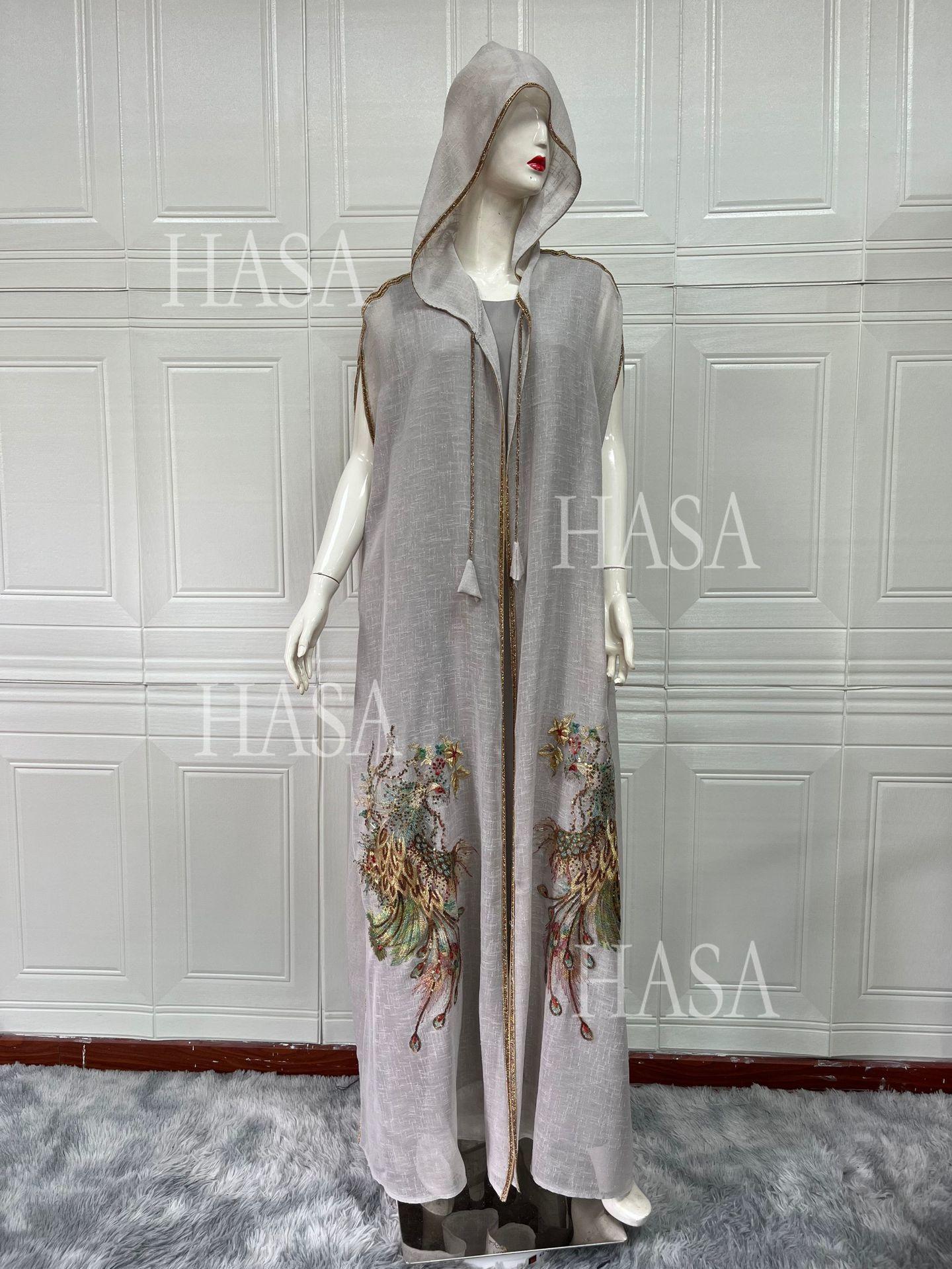 HASA HS6763 Elegant Tassel Hooded Maxi Ensemble