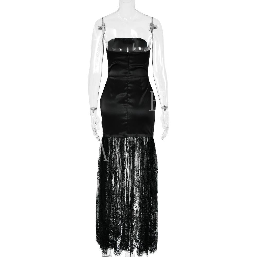HASA HS6767 Minimal Glam Lace Panel Bodycon Dress