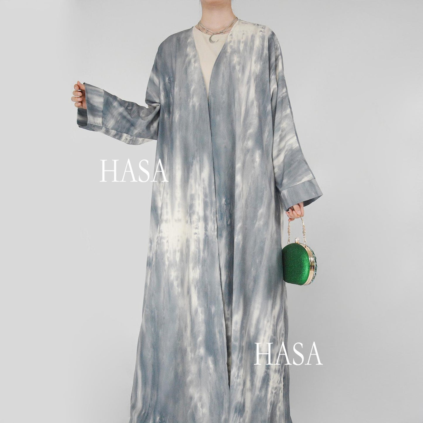 HS6322 Elegant Lightweight Printed Long Cardigan(Abaya Size 52-54)