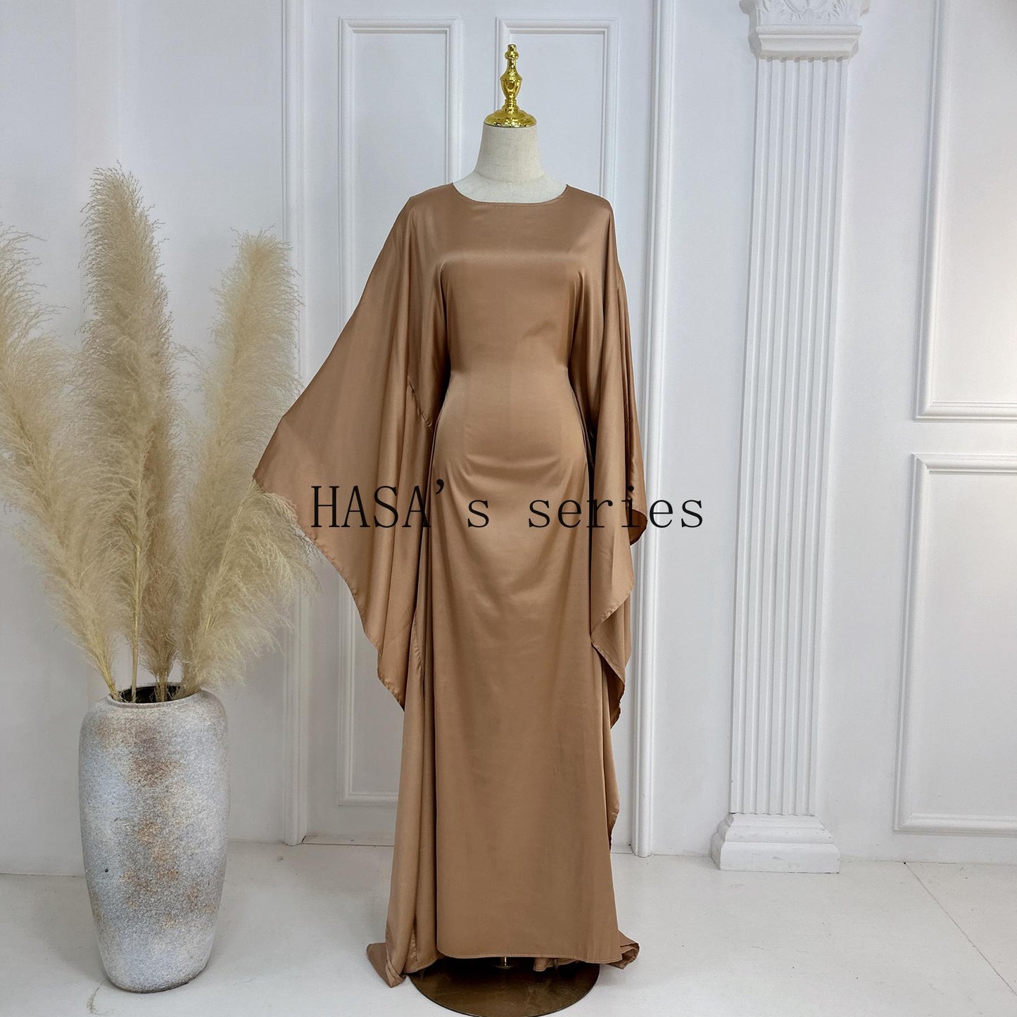 HS1504 Satin Batwing Sleeve Kaftan with Inner Belt