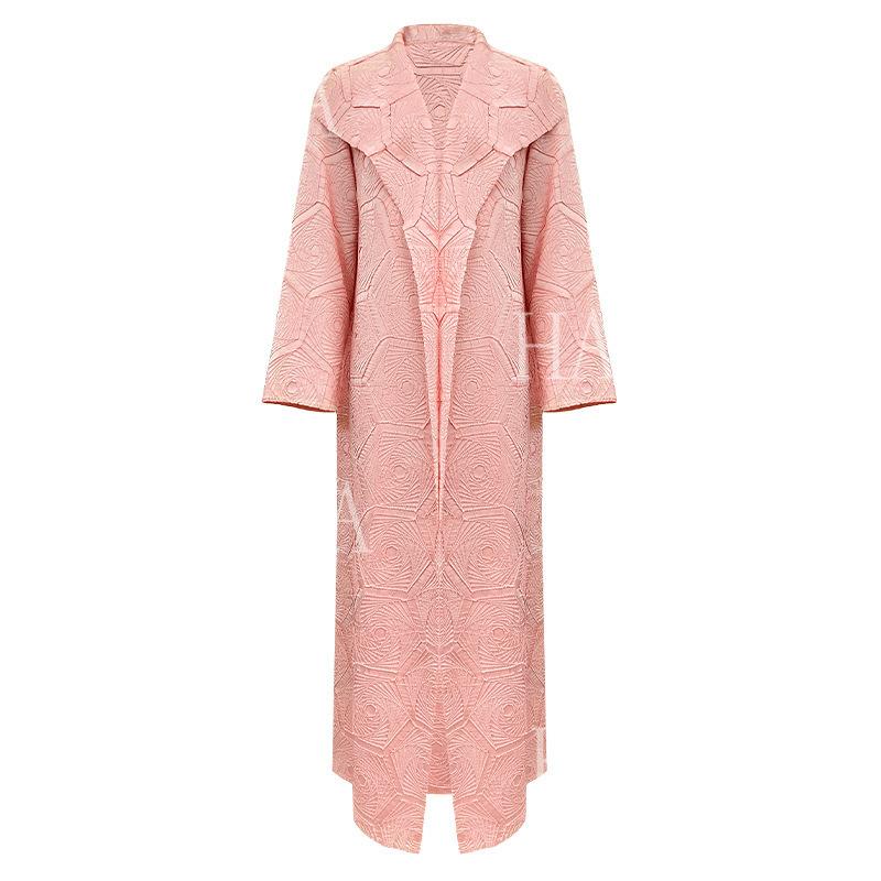 HS6592 Embroidered Pleated Cardigan Jacket - Large Size, Comfortable Mid-Length