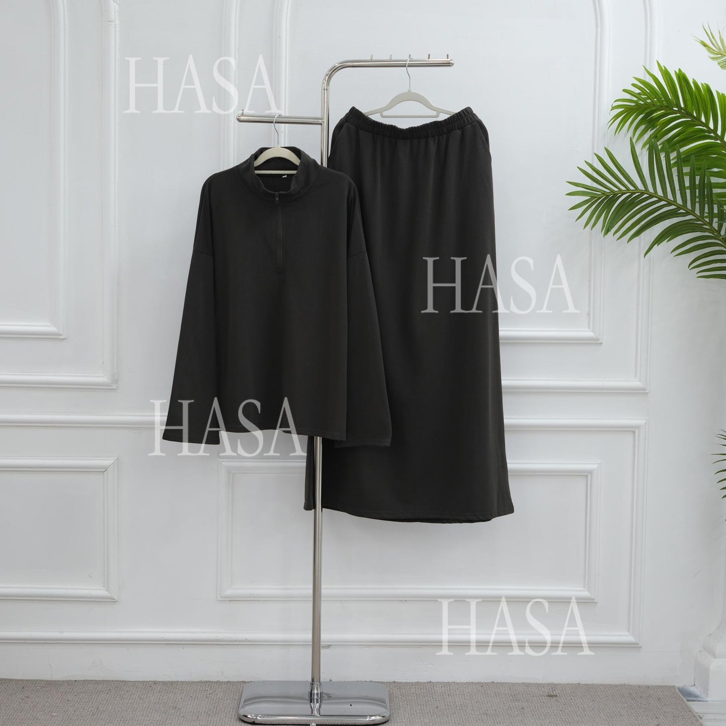 HASA HS6783 Cool Streetwear Maxi Skirt and Loose Top Set
