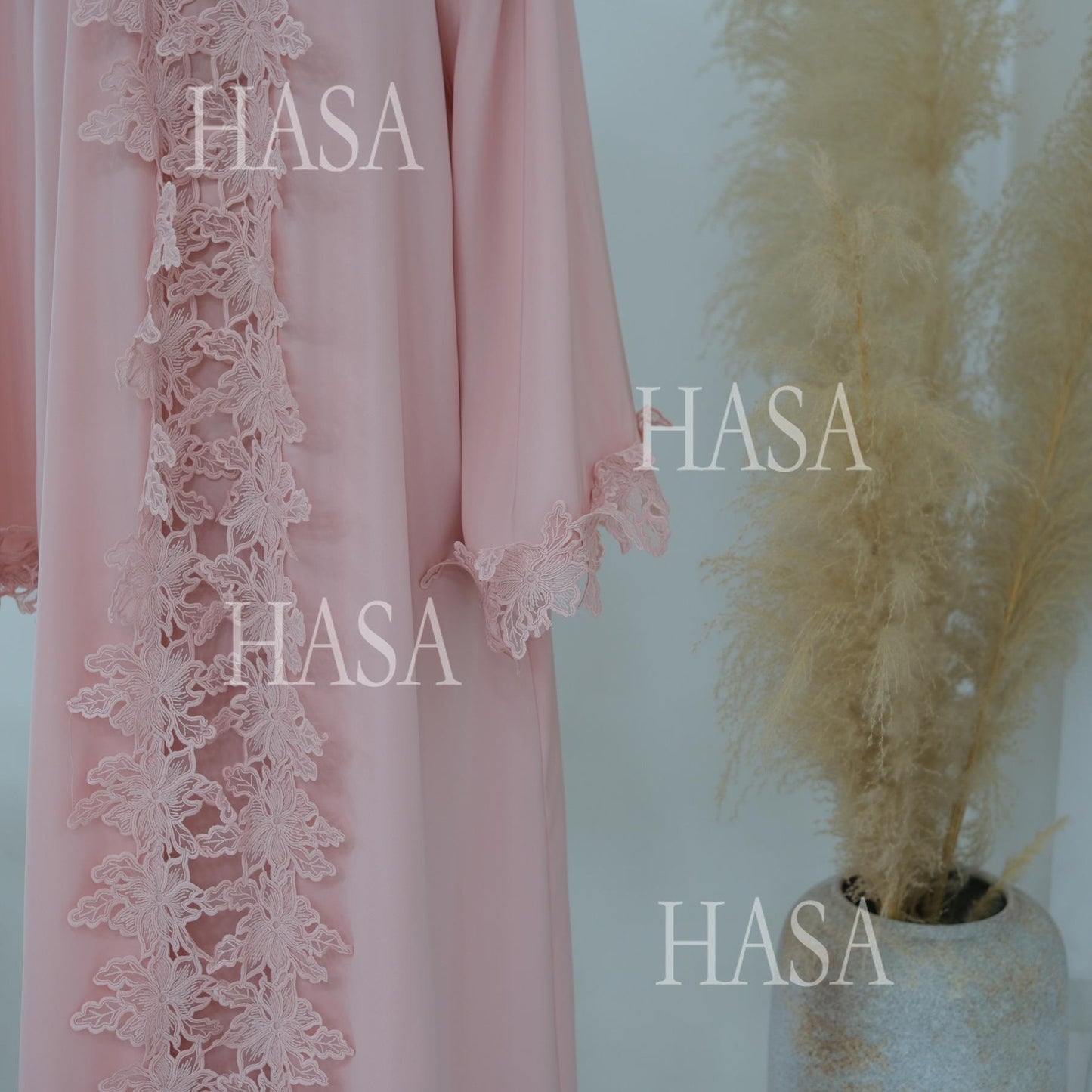 HASA HS6780 Chic Floral Embroidered Open Abaya Two Piece Outfit