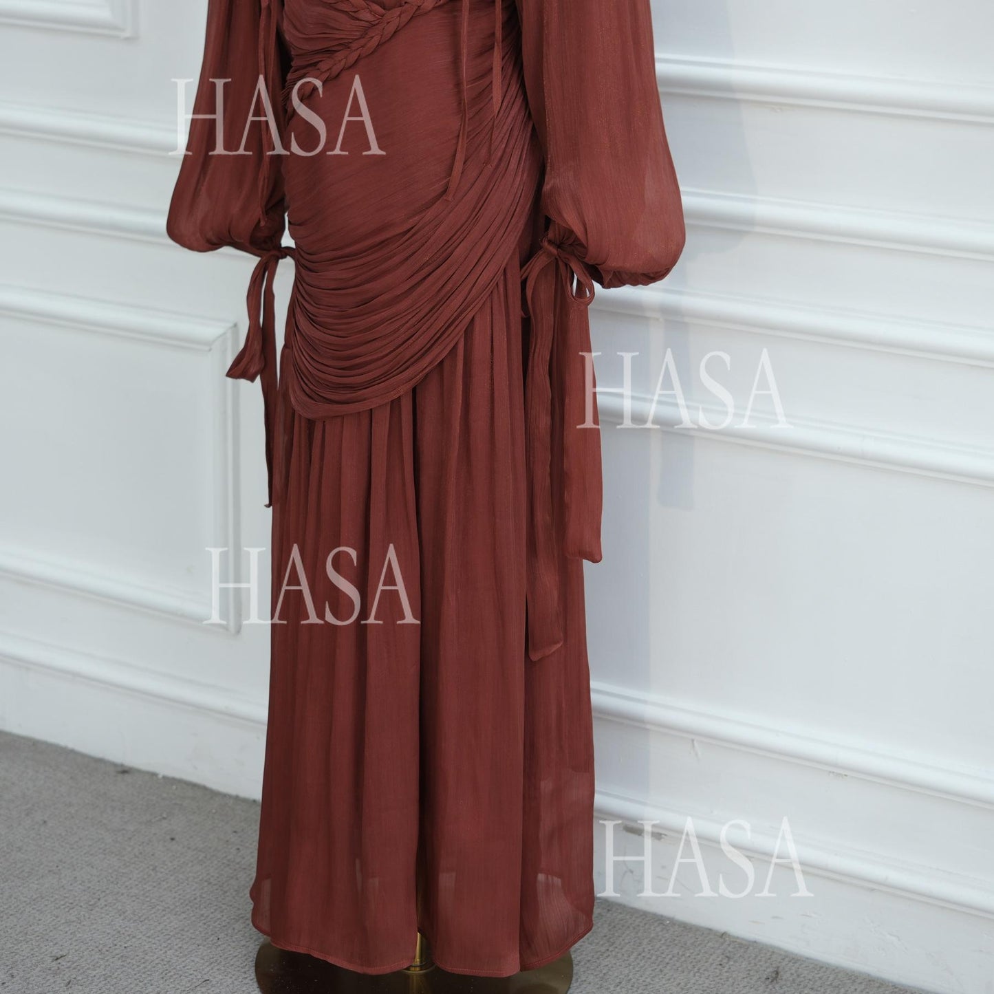 HASA HS6803 Chic Ruched Maxi Dress with Elegant Flow