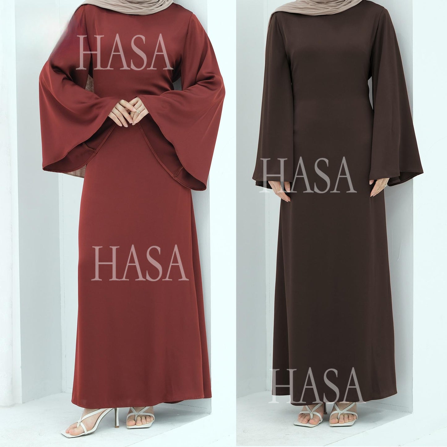 HS6478 Simple Long Dress with Wide Sleeves, One-piece and Smooth Style