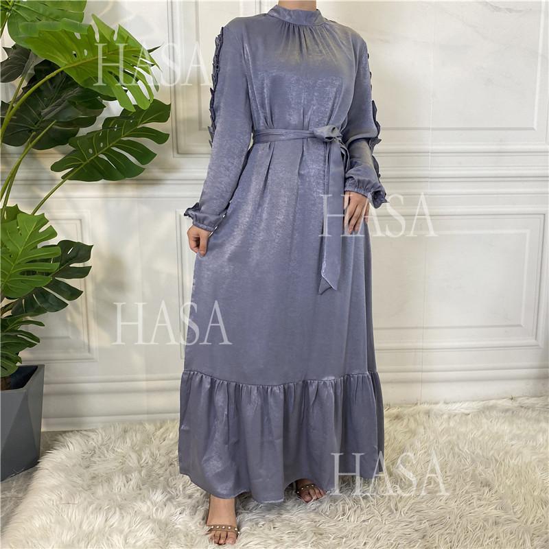 HS6591 Solid Color Turtleneck Long Sleeve Dress with Pleated Waistband