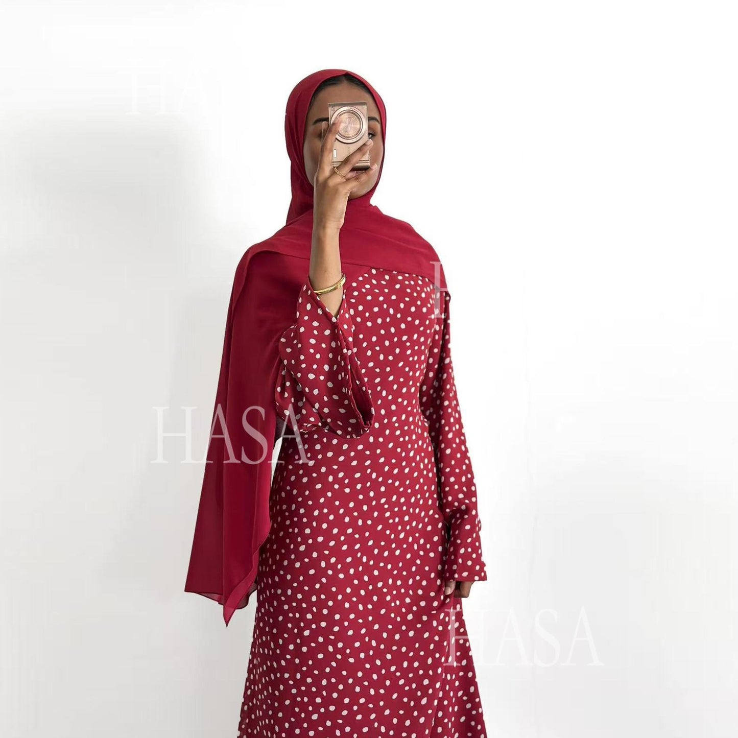 HASA HS6781 Graceful Modest Polka Dot Dress for Everyday Elegance