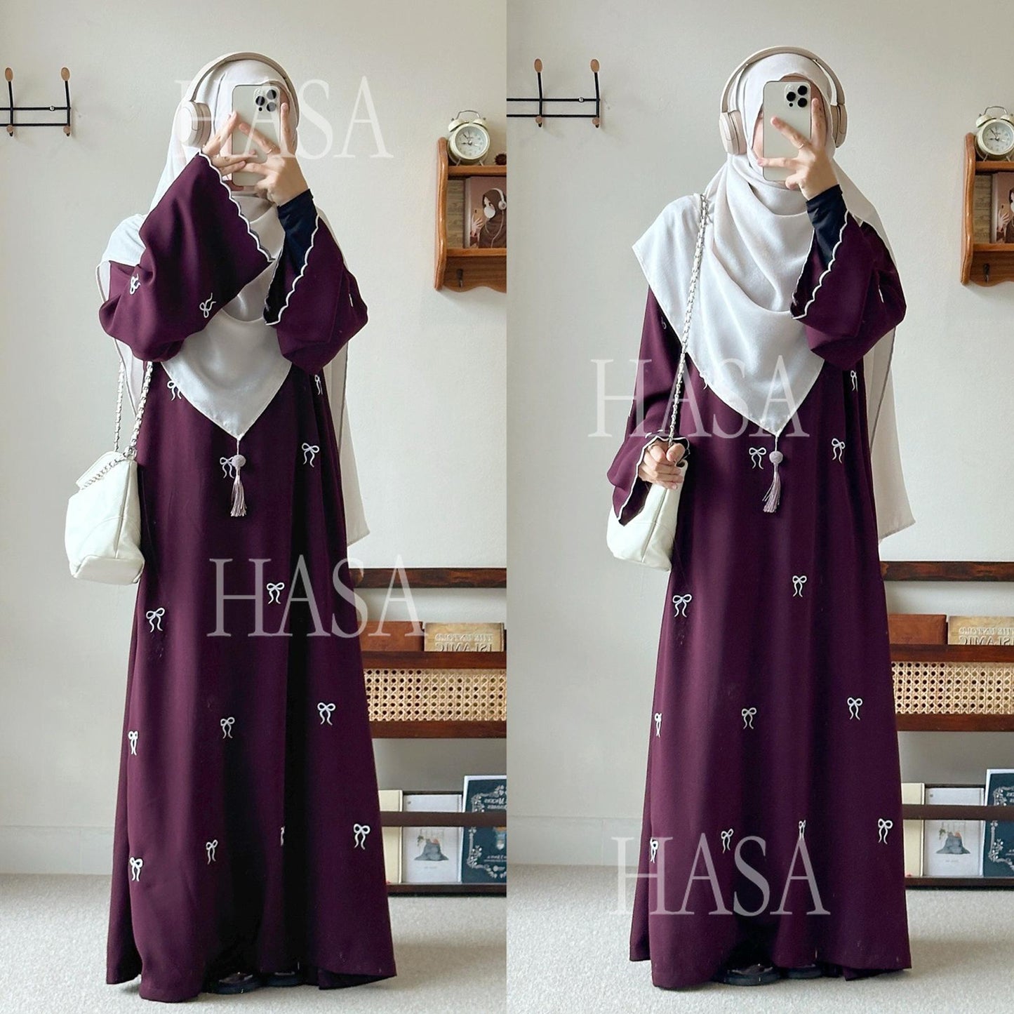 HS6558 Bow Embroidered Long Sleeve Dress - Swing Fashion Style