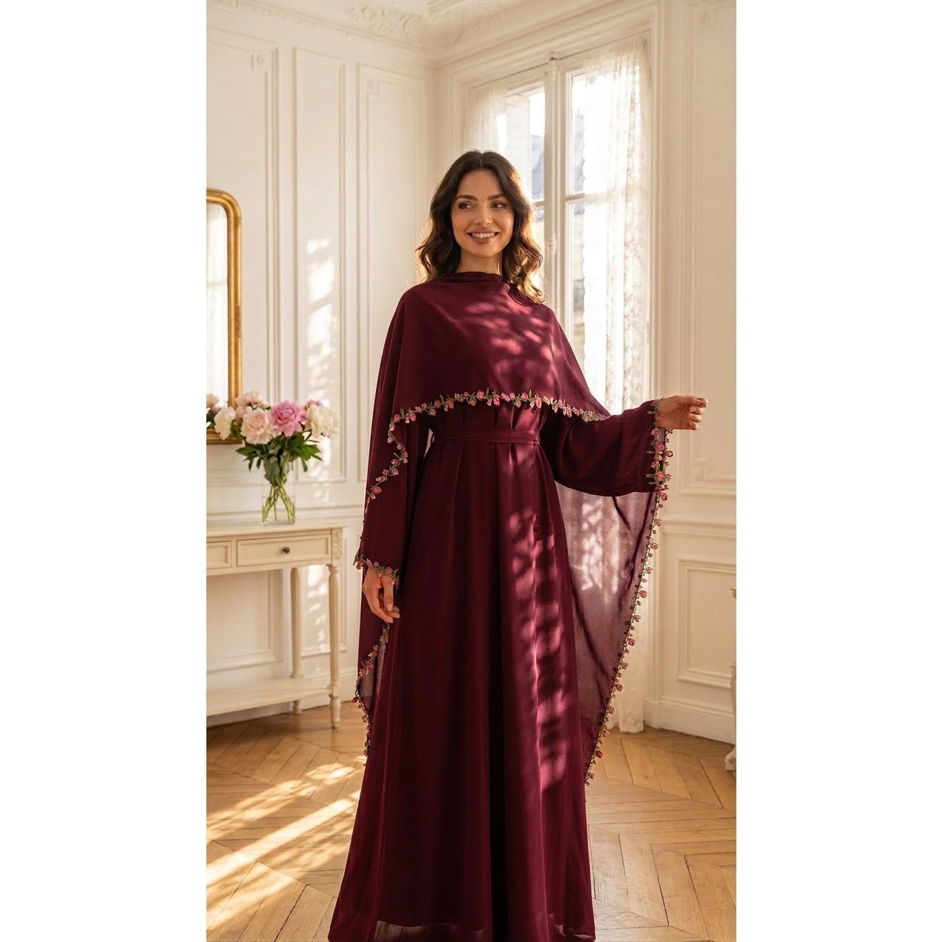 HASA HS6814 Loriya Pink Lace Stitching Two-piece Dress + Headscarf