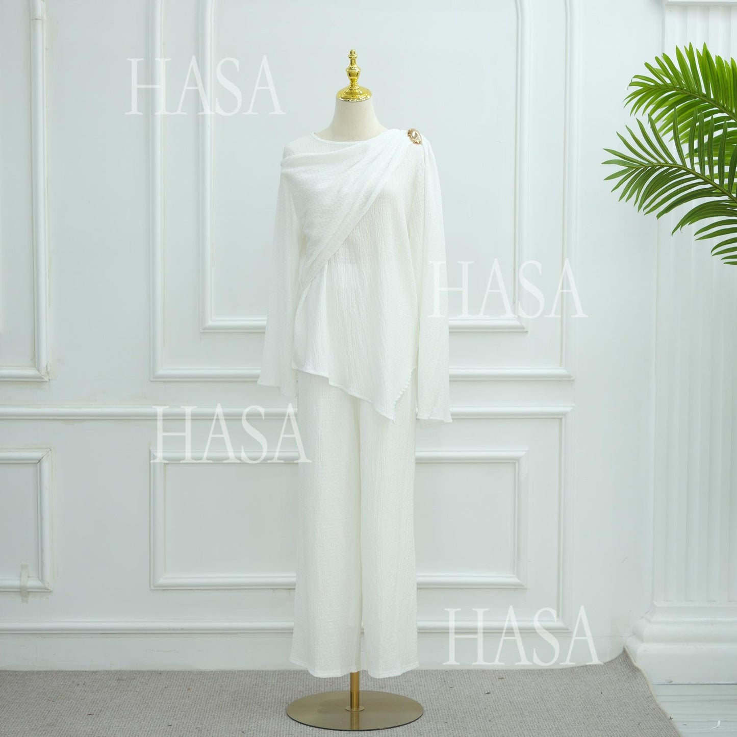 HS6568 Solid Color Design Top + Pants Two-piece Set for Daily Personality Wear